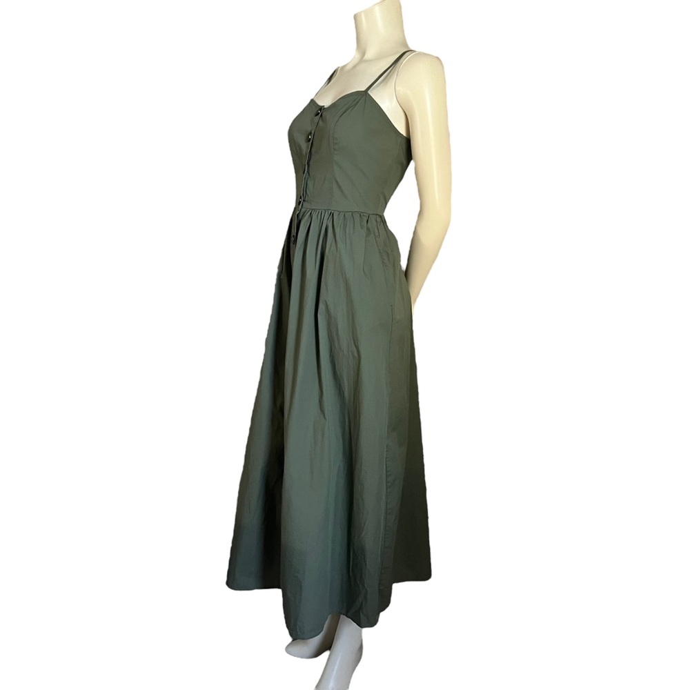 Who What Wear | Womens 100% Cotton Army Green  Button Up Wide Hem Midi Dress | M - Picture 9 of 17